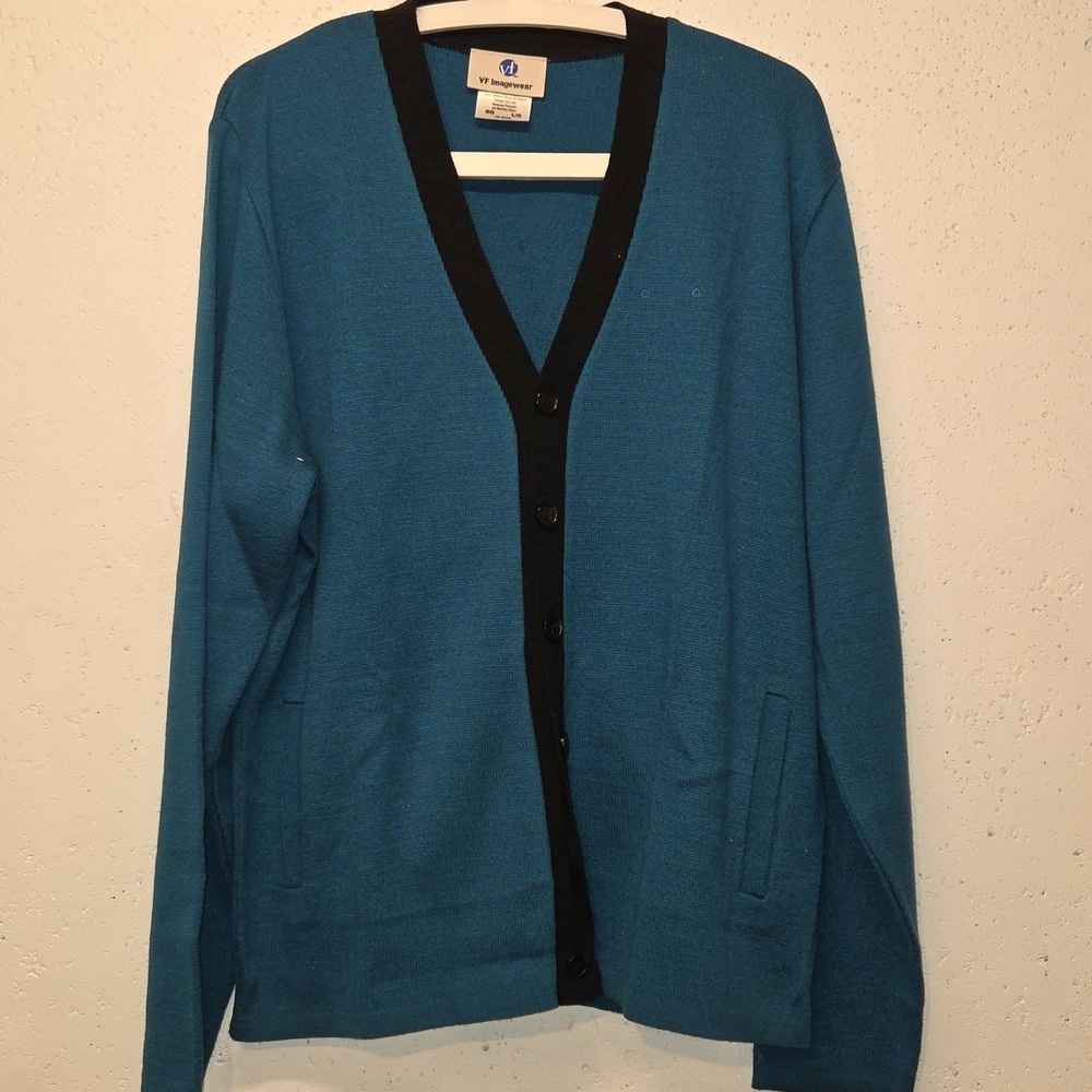Men's Teal & Black Cardigan Sweater (Large)
